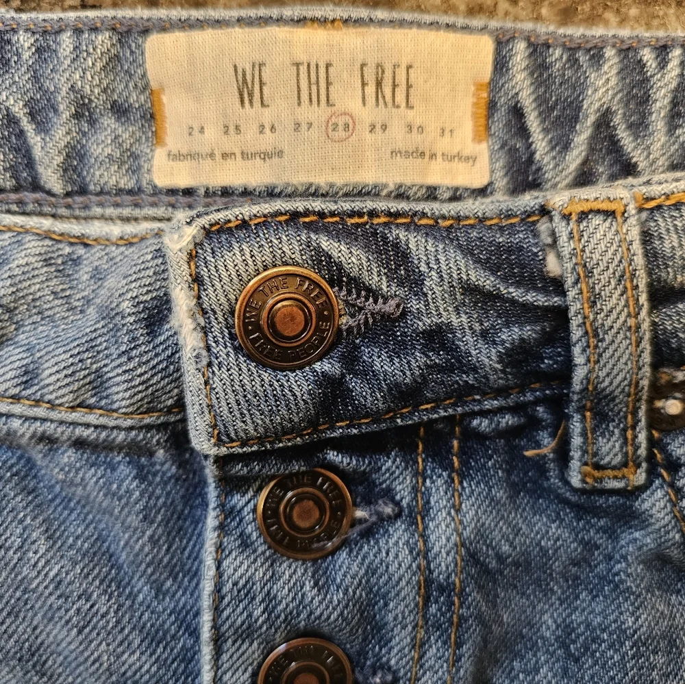 We the Free Denim Mini Skirt Distressed Button Fly - Picture 7 of 15